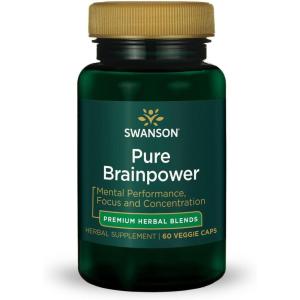 Swanson Pure Brainpower Brain Health Cognitive Memory Focus Support Brain-Derived Neurotrophic Factor (BDNF) Herbal Supplement (Ginkgo Biloba, Bacopa Monnieri) 60 Veggie Capsules (Veg Caps) Vegan(60 Count (Pack of 1))