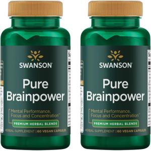 Swanson Pure Brainpower Brain Health Cognitive Memory Focus Support Brain-Derived Neurotrophic Factor (BDNF) Herbal Supplement (Ginkgo Biloba, Bacopa Monnieri) 60 Veggie Capsules (Veg Caps) Vegan(60 Count (Pack of 2))