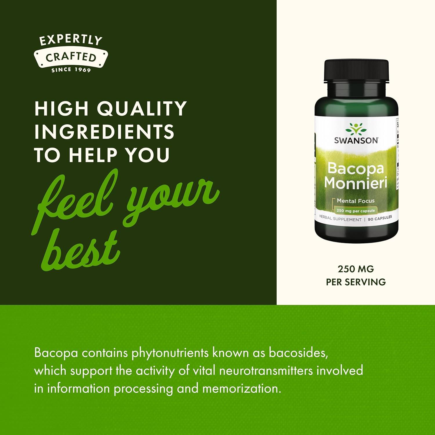 imageSwanson Bacopa Monnieri Extract Bacognize 250 Milligrams 90 Capsules90 Count Pack of 1