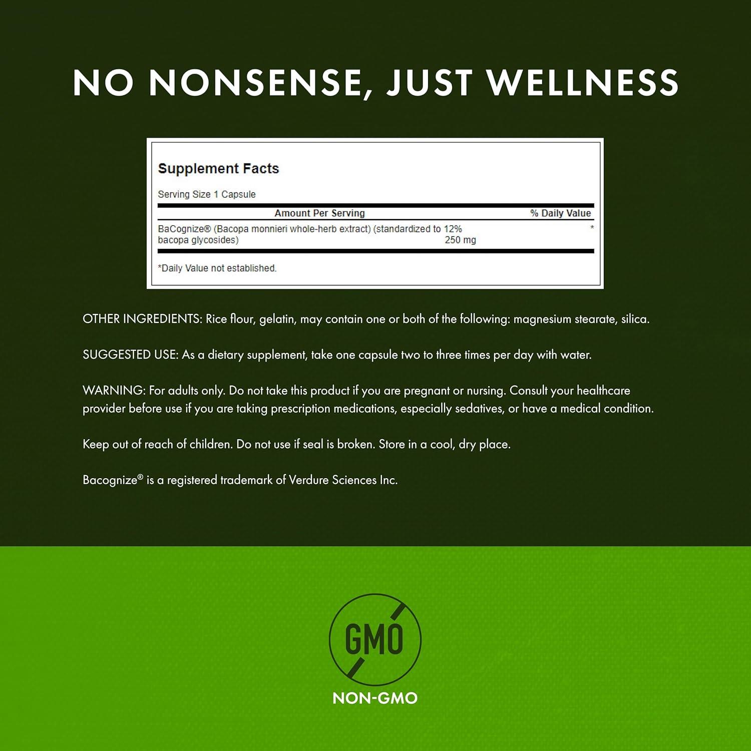 imageSwanson Bacopa Monnieri Extract Bacognize 250 Milligrams 90 Capsules90 Count Pack of 1