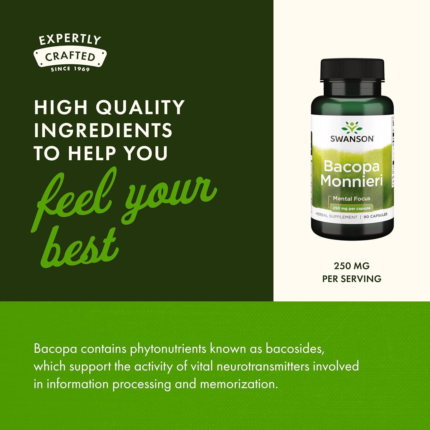 imageSwanson Bacopa Monnieri Extract Bacognize 250 Milligrams 90 Capsules90 Count Pack of 2