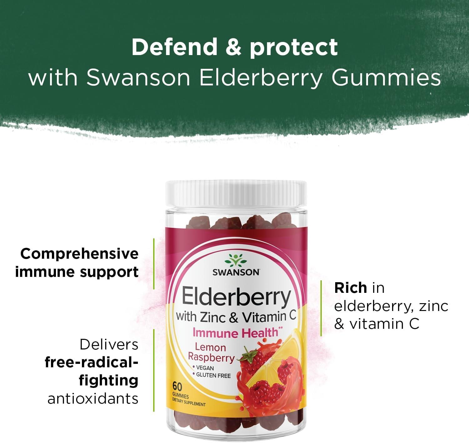 imageSwanson Elderberry Gummies with Zinc amp Vitamin C Immune Support Supplement Promoting A Healthy Immune System Lemon Raspberry 60 Gummies
