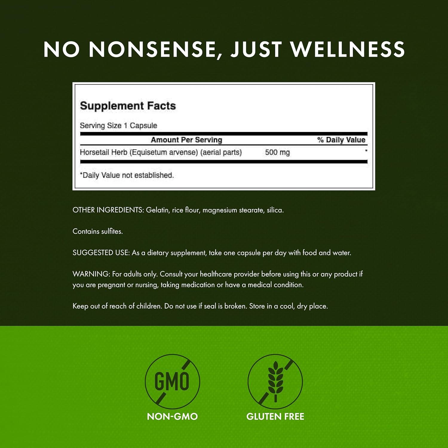 imageSwanson Horsetail Herbal Supplement Supporting Healthy Hair Skin amp Nails Natural Ingredients for Bone Health amp Urinary Tract Support 90 Capsules 500mg Each1