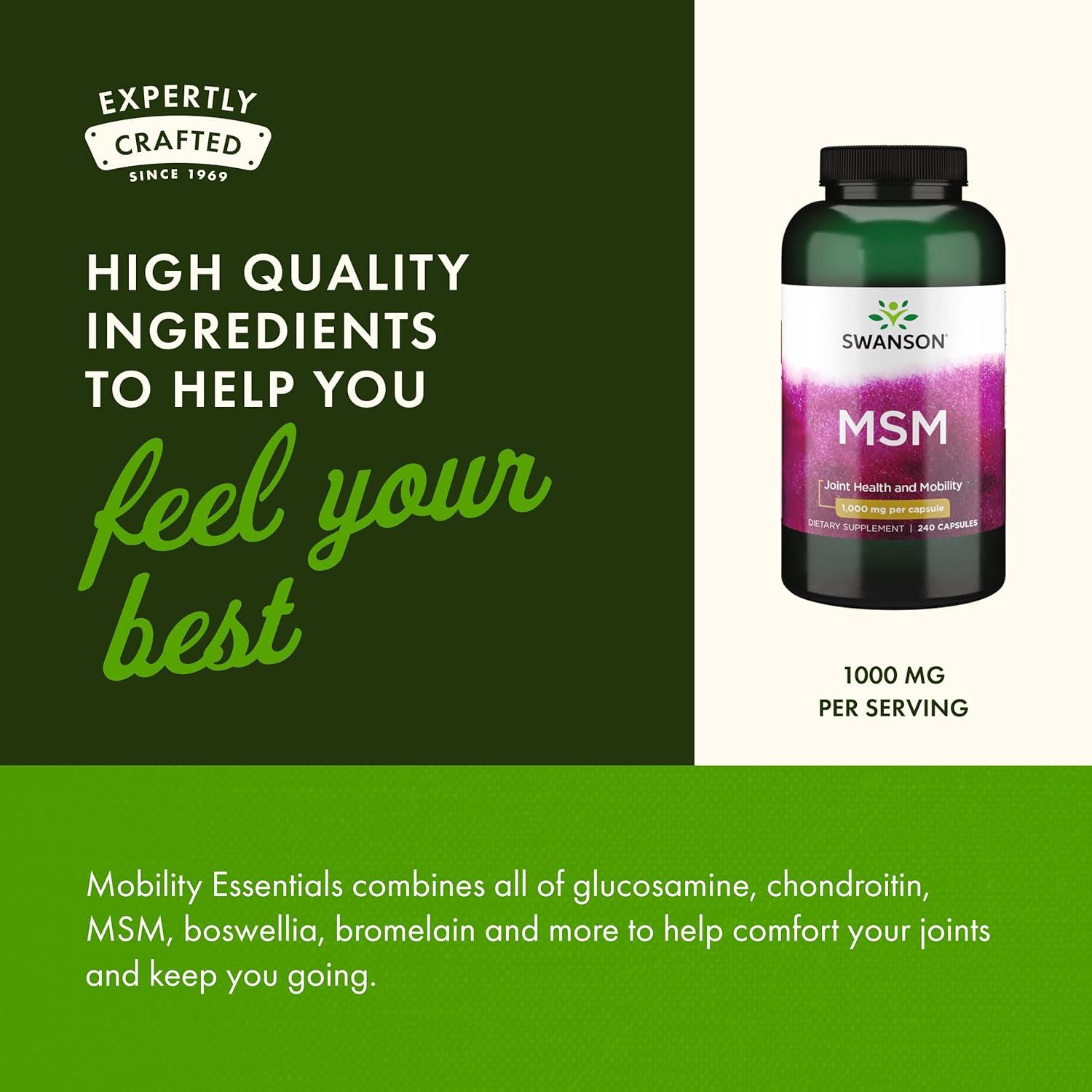 imageSwanson MSM Essential Minerals Promoting Mobility amp Joint Health Support Helps to Maintain Connective Tissue Health Including Cartilage Collagen amp Hair 240 Capsules 1000mg Each240 Count Pack of 1