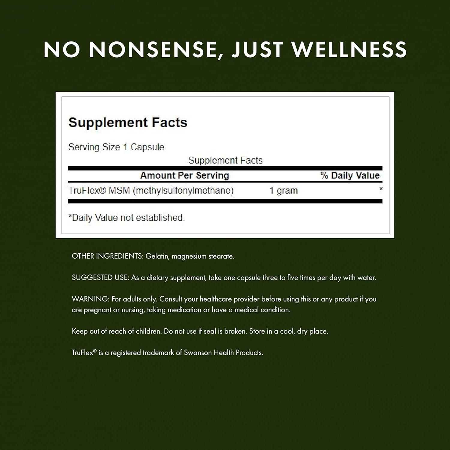 imageSwanson MSM Essential Minerals Promoting Mobility amp Joint Health Support Helps to Maintain Connective Tissue Health Including Cartilage Collagen amp Hair 240 Capsules 1000mg Each240 Count Pack of 1