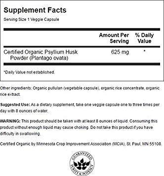 imageSwanson Made with Certified Organic Psyllium Husk 625 Milligrams 60 Veg Capsules
