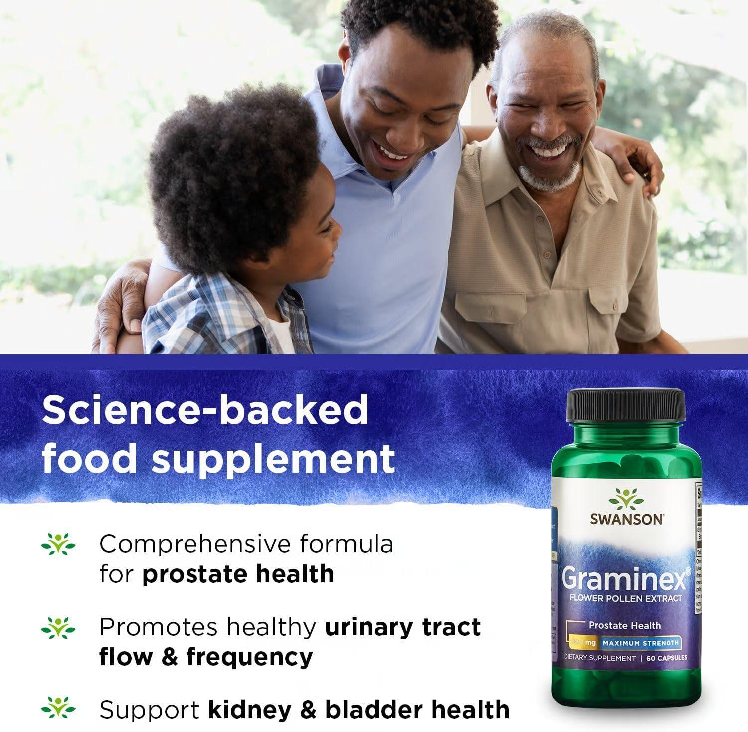 imageSwanson Maximum Strength Graminex Flower Pollen Extract Supports Prostate Health Urinary Tract Function and Kidney Health Mens Health Supplement 60 Capsules 500mg Each60 Count Pack of 1