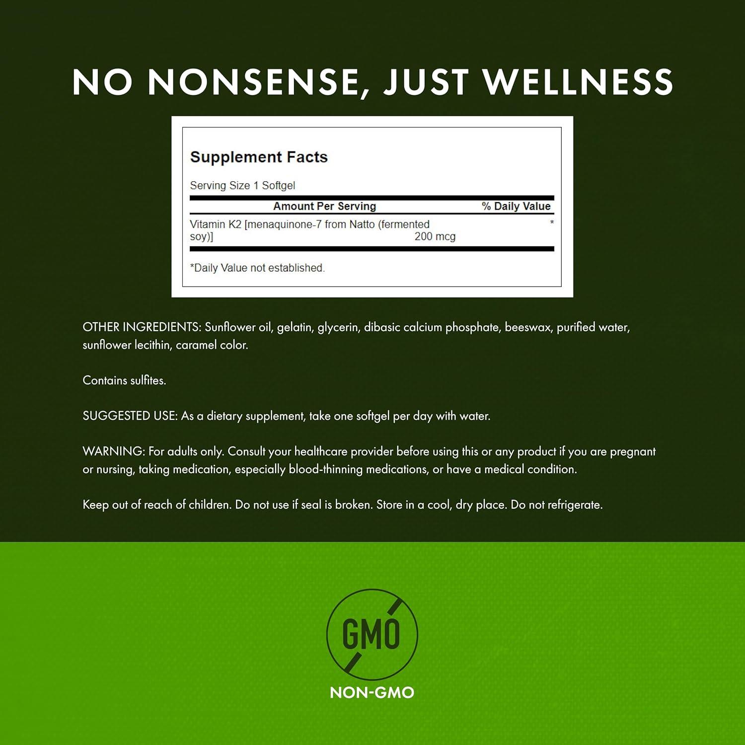 imageSwanson Maximum Strength Vitamin K2 Menaquinone7Vitamin Supplement Supporting Cardiovascular and Bone HealthMade from Japanese Natto to Help Regulate Calcium 30 Softgels 200mcg Each30 Count Pack of 1