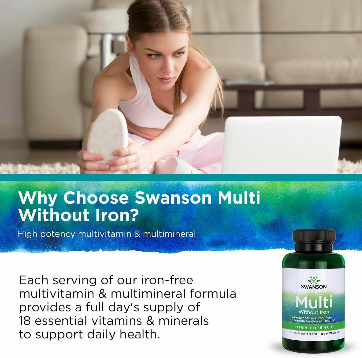 imageSwanson Multi Without Iron Multivitamin Health Supplement IronFree Formula 120 Softgels Sgels 2 Pack2