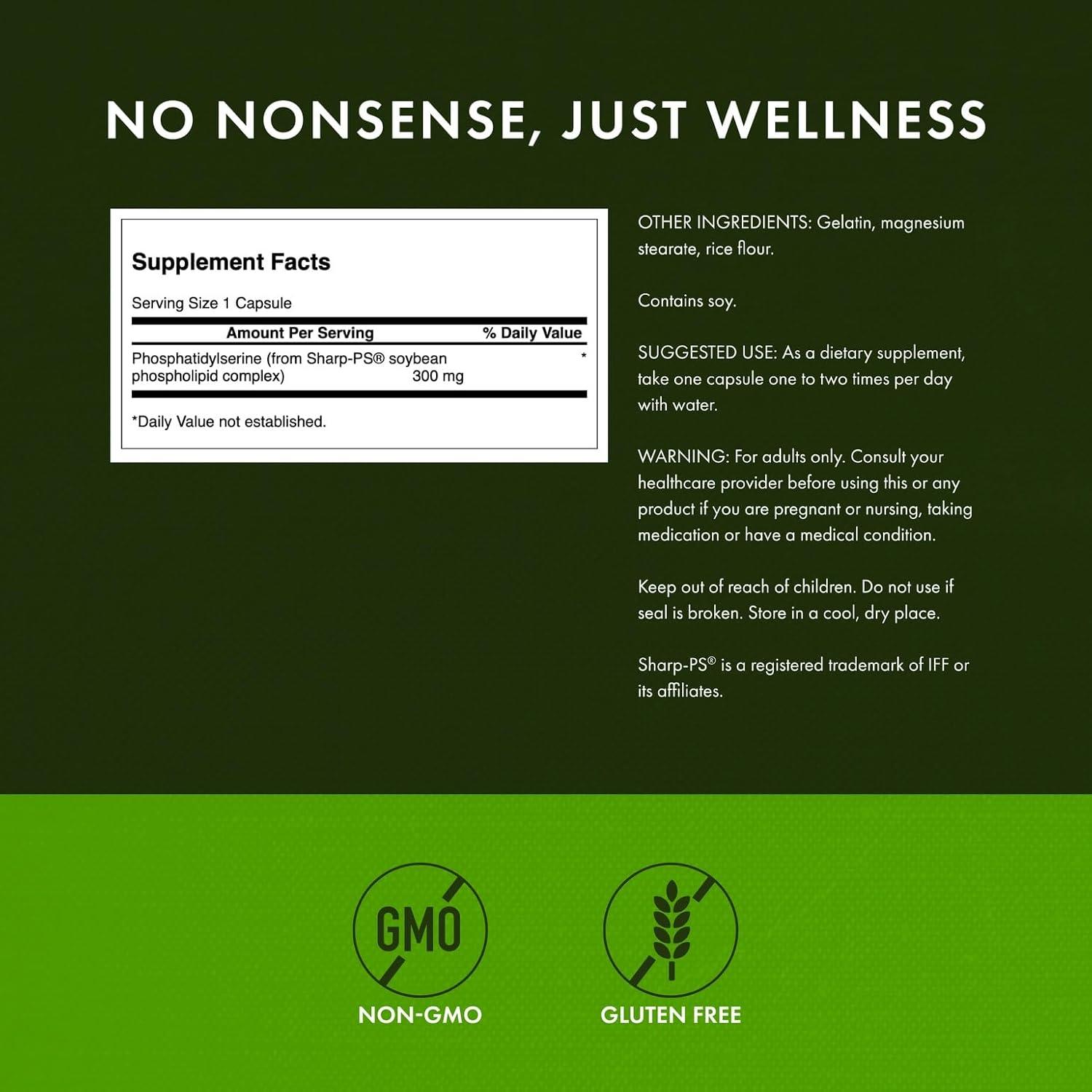 imageSwanson Phosphatidylserine Memory Brain and Cognitive Health Support Phospholipid TripleStrength Complex Supplement 300 mg 30 Capsules