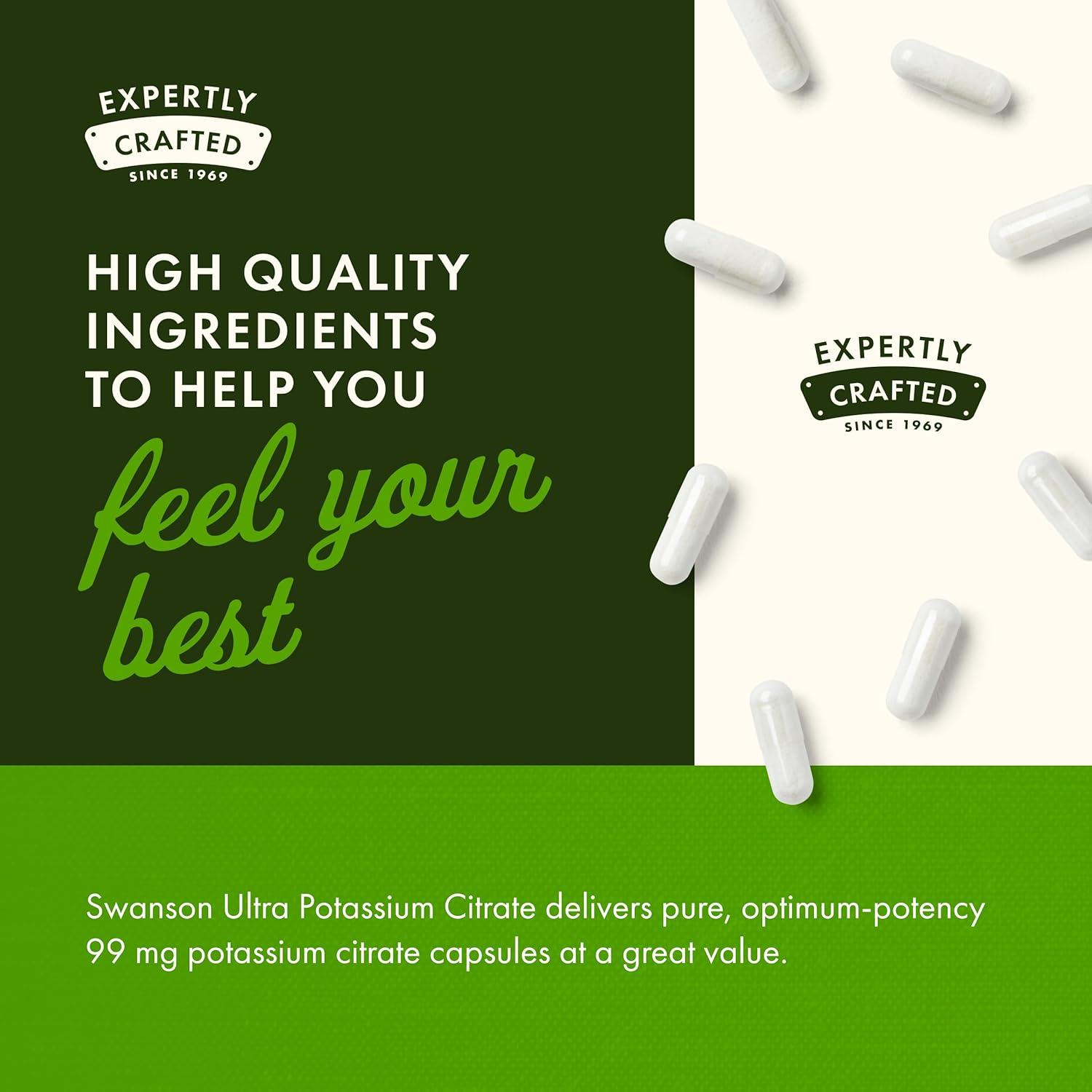 imageSwanson Potassium Citrate Mineral Supplement Promoting Heart Health amp Energy Support Aids Optimal Nerve amp Kidney Function with Natural Ingredients 120 Capsules 99mg Each 2 Pack120 Count Pack of 3