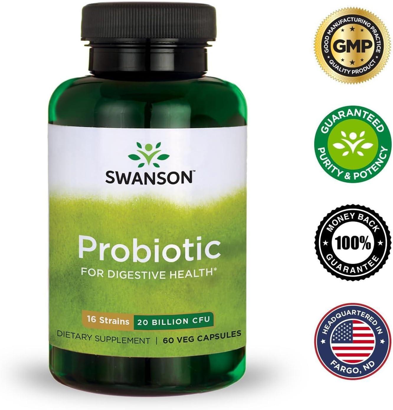 imageSwanson Probiotic for Digestive Health GI Tract Immune Support Travelers Support 20 Billion CFU with Prebiotic FOS 60 Veggie Capsules Caps