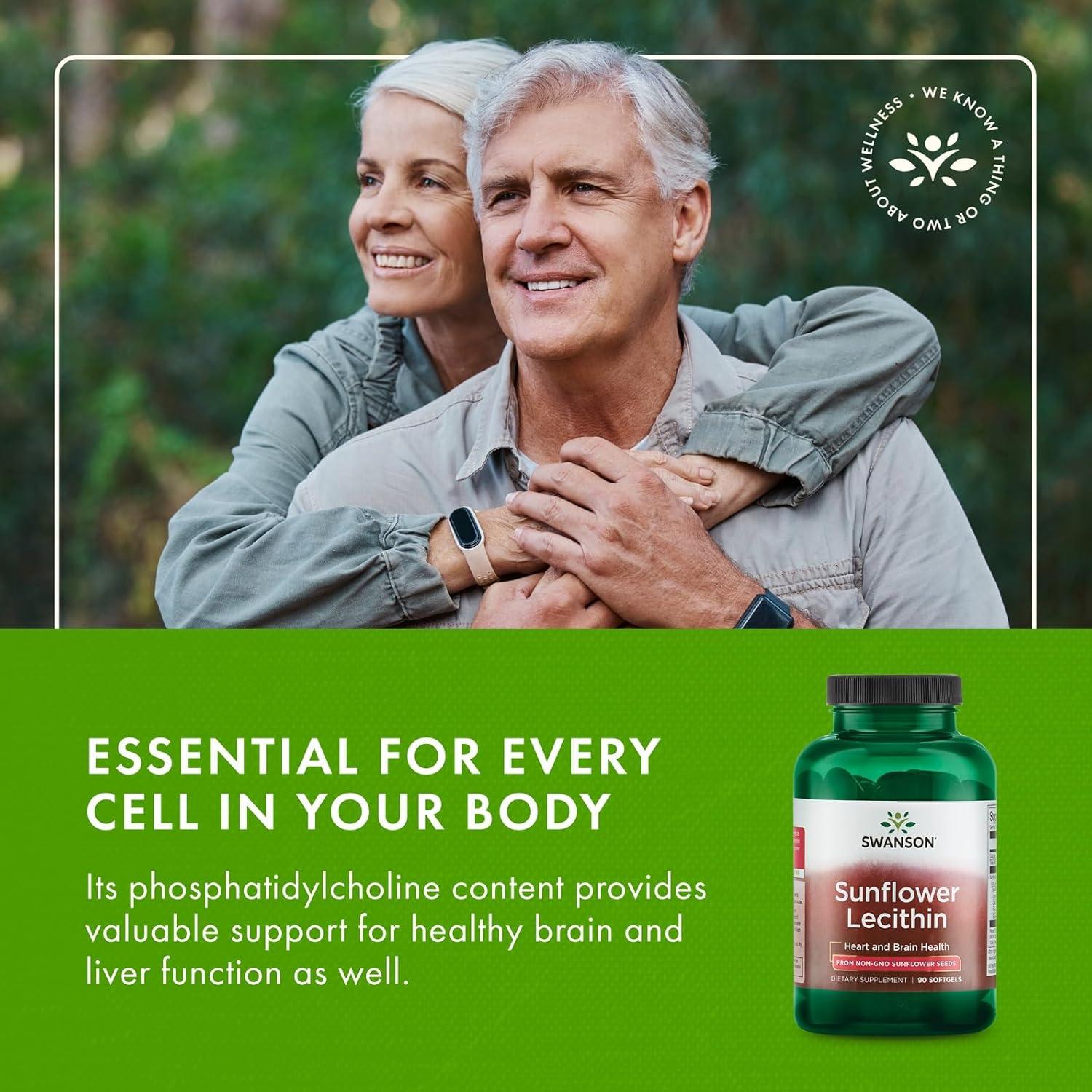 imageSwanson Sunflower Lecithin Herbal Supplement Promoting Healthy Brain Function Natural Formula Supporting Heart Health amp Healthy Lipid Balance 90 Softgels 1200mg Each