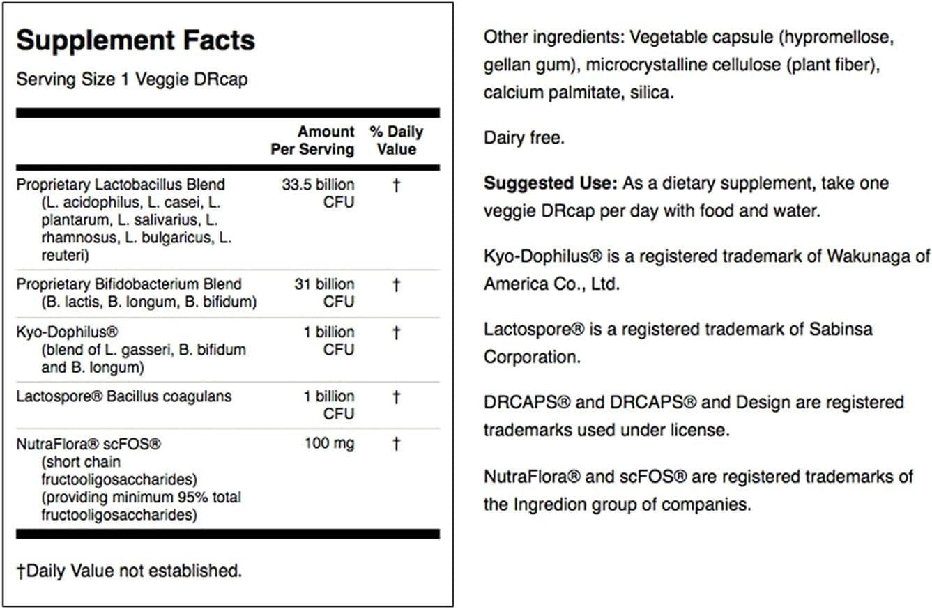 imageSwanson Ultra Potency Probiotic Digestive Health Immune System Support 66 Billion CFU Prebiotic NutraFlora scFOS 60 DRcaps Veggie Capsules Caps