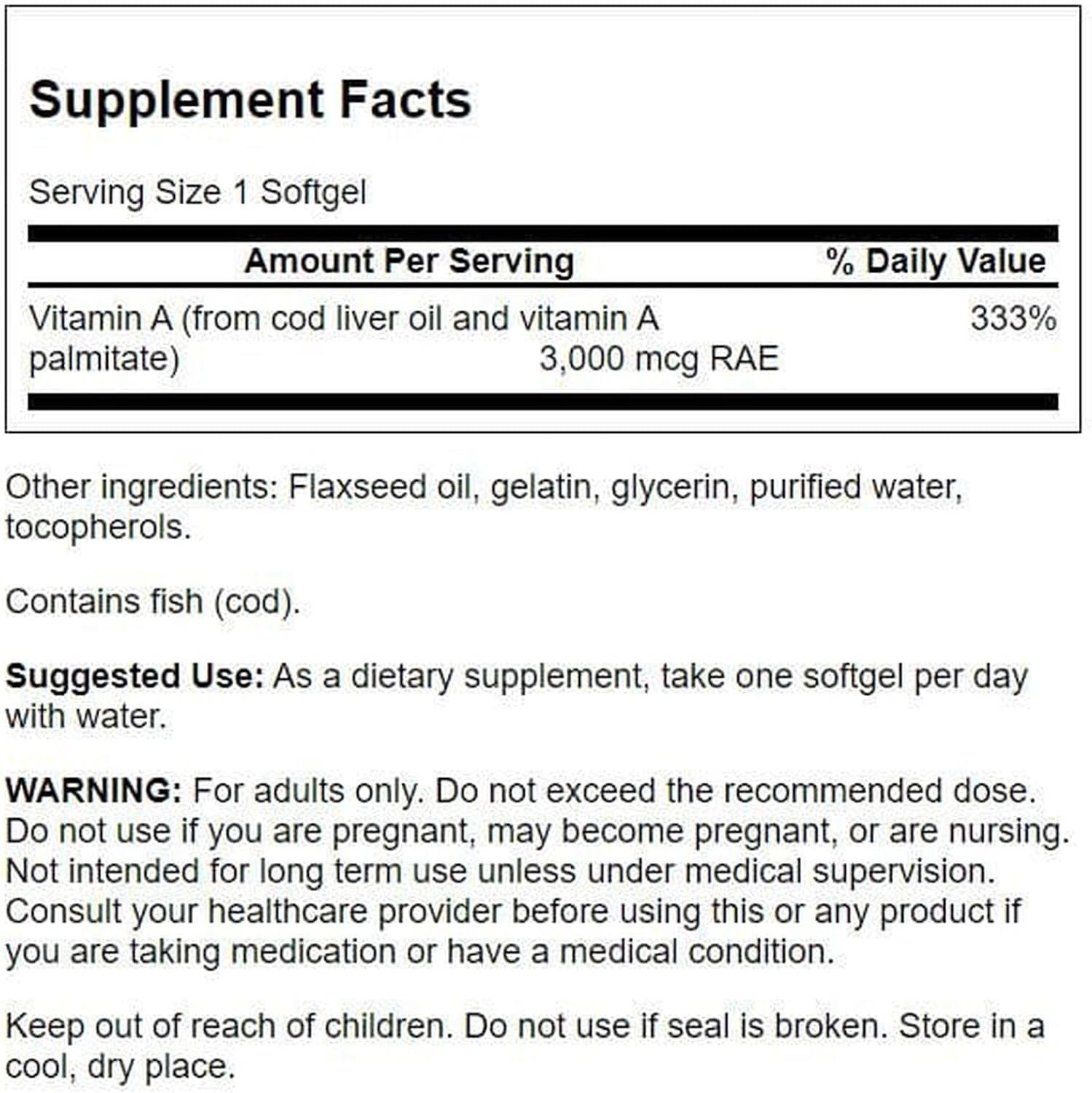 imageSwanson Vitamin A 10000 IU 3000 mcg RAE Natural Nourishment for Bone Skin Health Vision Support amp Immune System Function High Absorption Vitamin A 250 Softgels