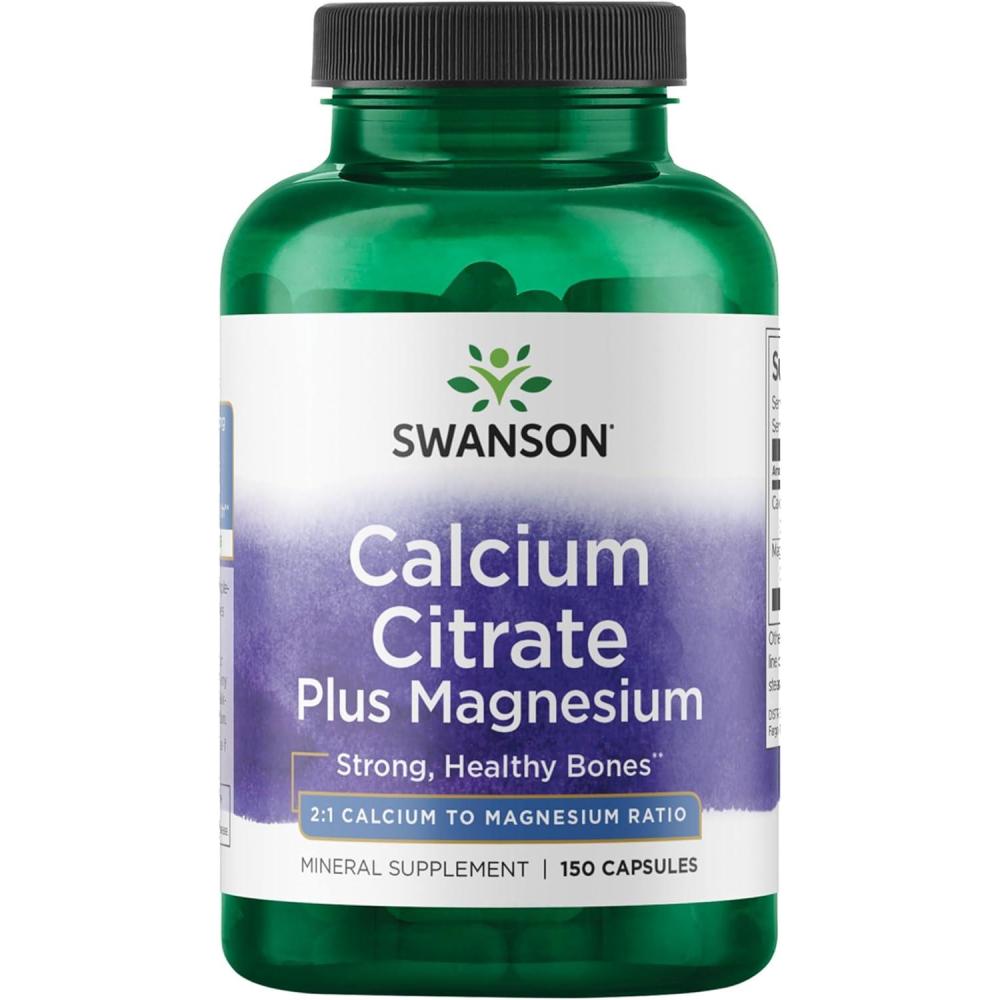 imageSwanson Calcium Citrate Plus Magnesium  Mineral Supplement Promoting Strong Bones Energy Production amp Muscle Relaxation  May Support Cardiovascular Health  150 Capsules