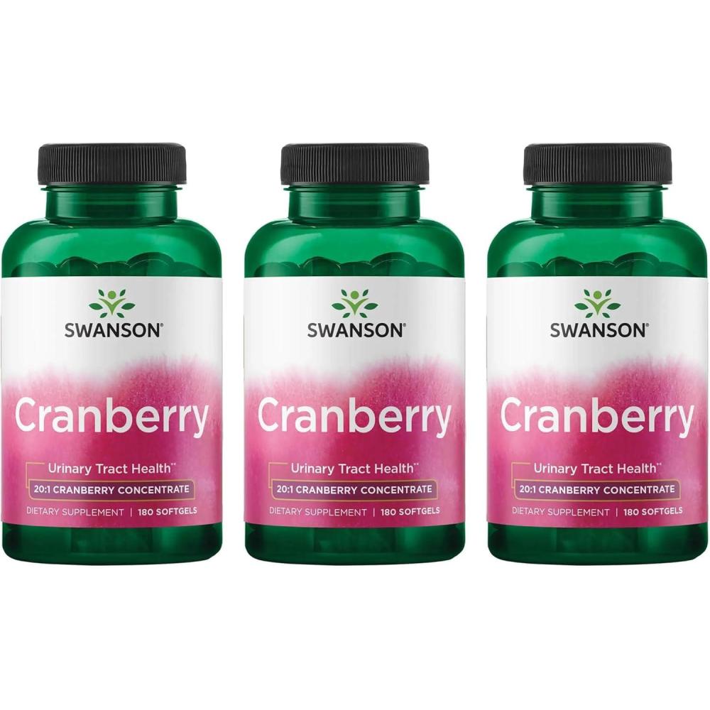 imageSwanson Cranberry  Supports Urinary Tract Health Bladder Control and Promotes Healthy Kidney Function  Supplement Made with 201 Juice Concentrate  180 Softgels180 Count Pack of 3