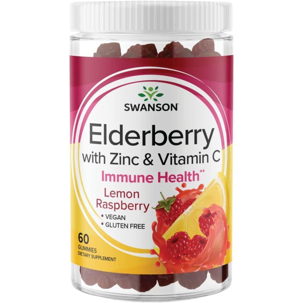 imageSwanson Elderberry Gummies with Zinc amp Vitamin C Immune Support Supplement Promoting A Healthy Immune System Lemon Raspberry 60 Gummies