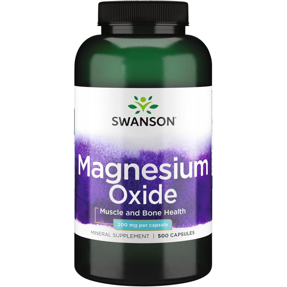 imageSwanson Magnesium Bone amp Muscle Health Support 200 Milligrams 2 Caps per 400 mg Serving Magnesium Oxide 500 Capsules