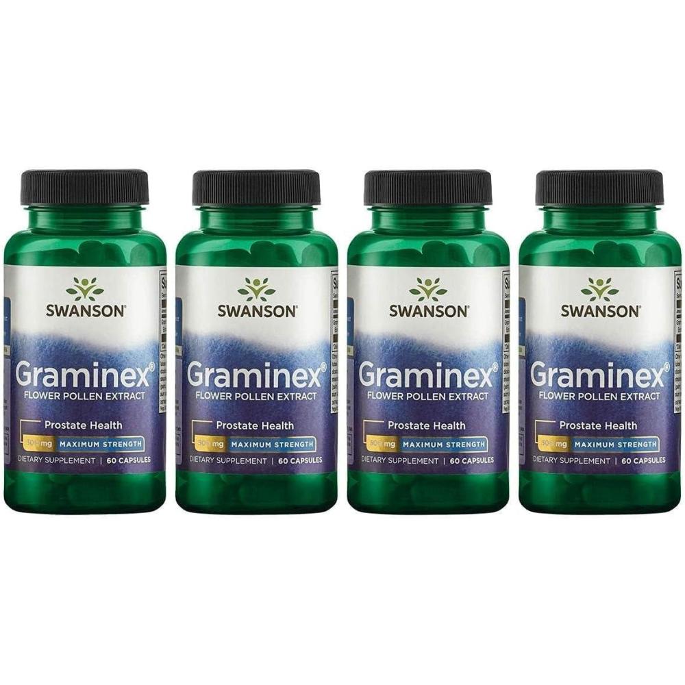 imageSwanson Maximum Strength Graminex Flower Pollen Extract  Supports Prostate Health Urinary Tract Function and Kidney Health  Mens Health Supplement  60 Capsules 500mg Each60 Count Pack of 4