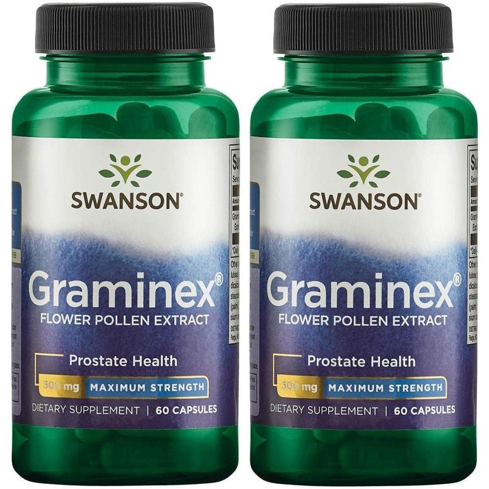imageSwanson Maximum Strength Graminex Flower Pollen Extract Supports Prostate Health Urinary Tract Function and Kidney Health Mens Health Supplement 60 Capsules 500mg Each60 Count Pack of 2