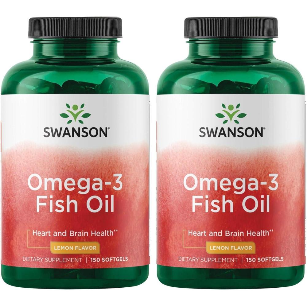 imageSwanson Omega 3 Fish Oil Supplement Heart Brain and Joint Support GMOFree EFAs 180 mg EPA Plus 120 mg DHA 150 Softgel Capsules Lemon Flavor 2 Pack