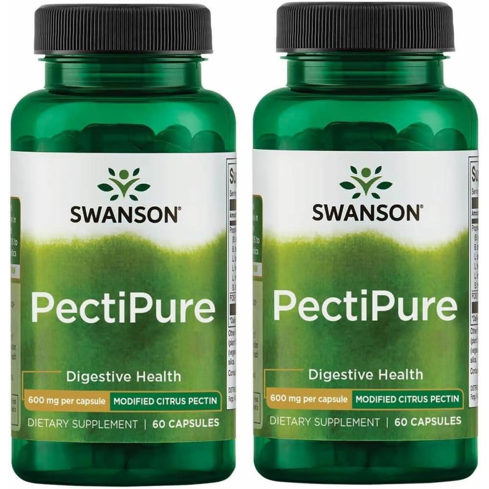 imageSwanson PectiPure Modified Citrus PectinSupports Digestive Health and Cellular HealthDelivers Minimum of 82 Galacturonic AcidNatural Wellness Supplement 60 Capsules 600mg Each60 Count Pack of 2