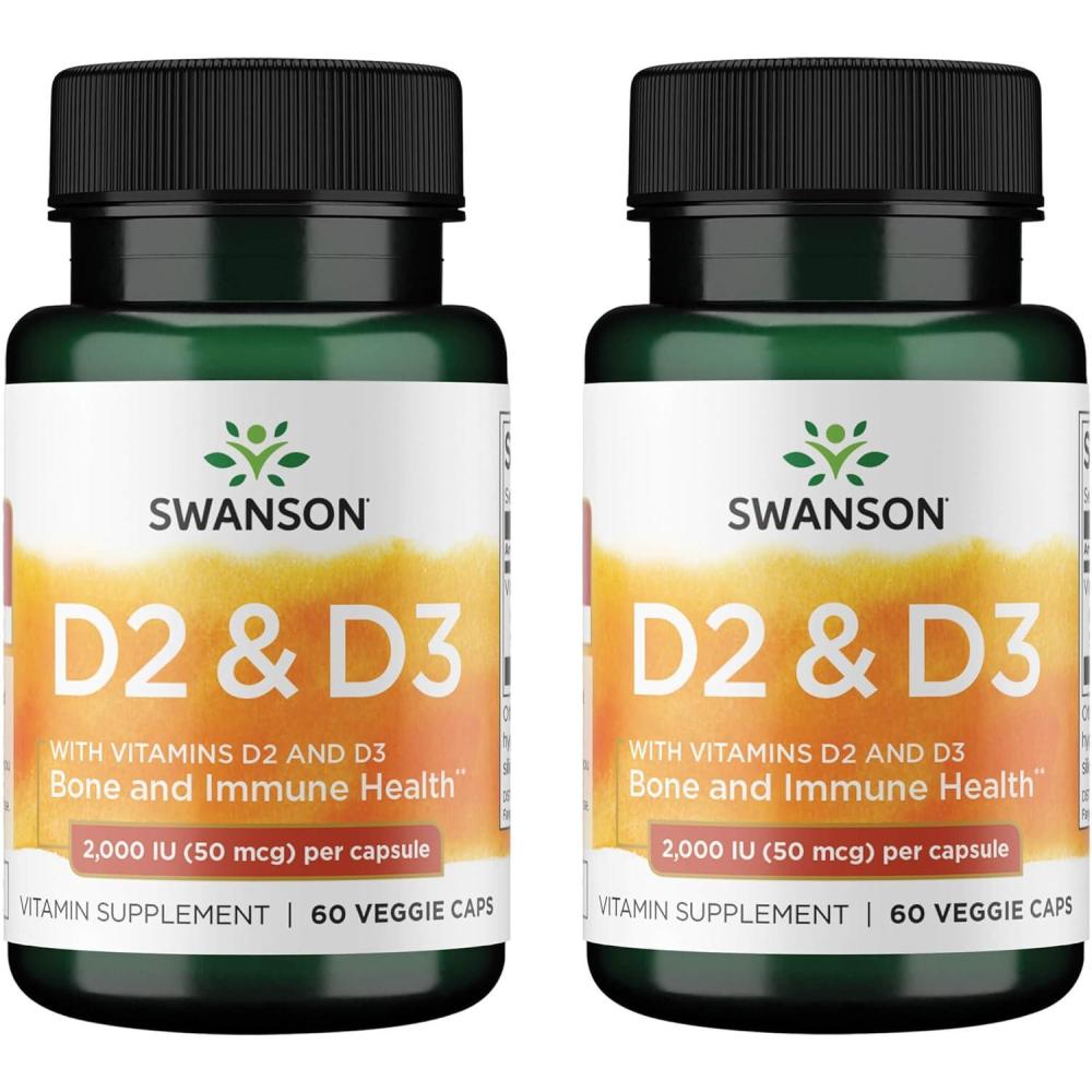 imageSwanson Vitamin D Complex with Vitamins D2 amp D3 Complete Sunshine Vitamin Complex for Bone Dental amp Immune Health Vitamin Supplement 50 mcg 60 Veggie Capsules60 Count Pack of 2