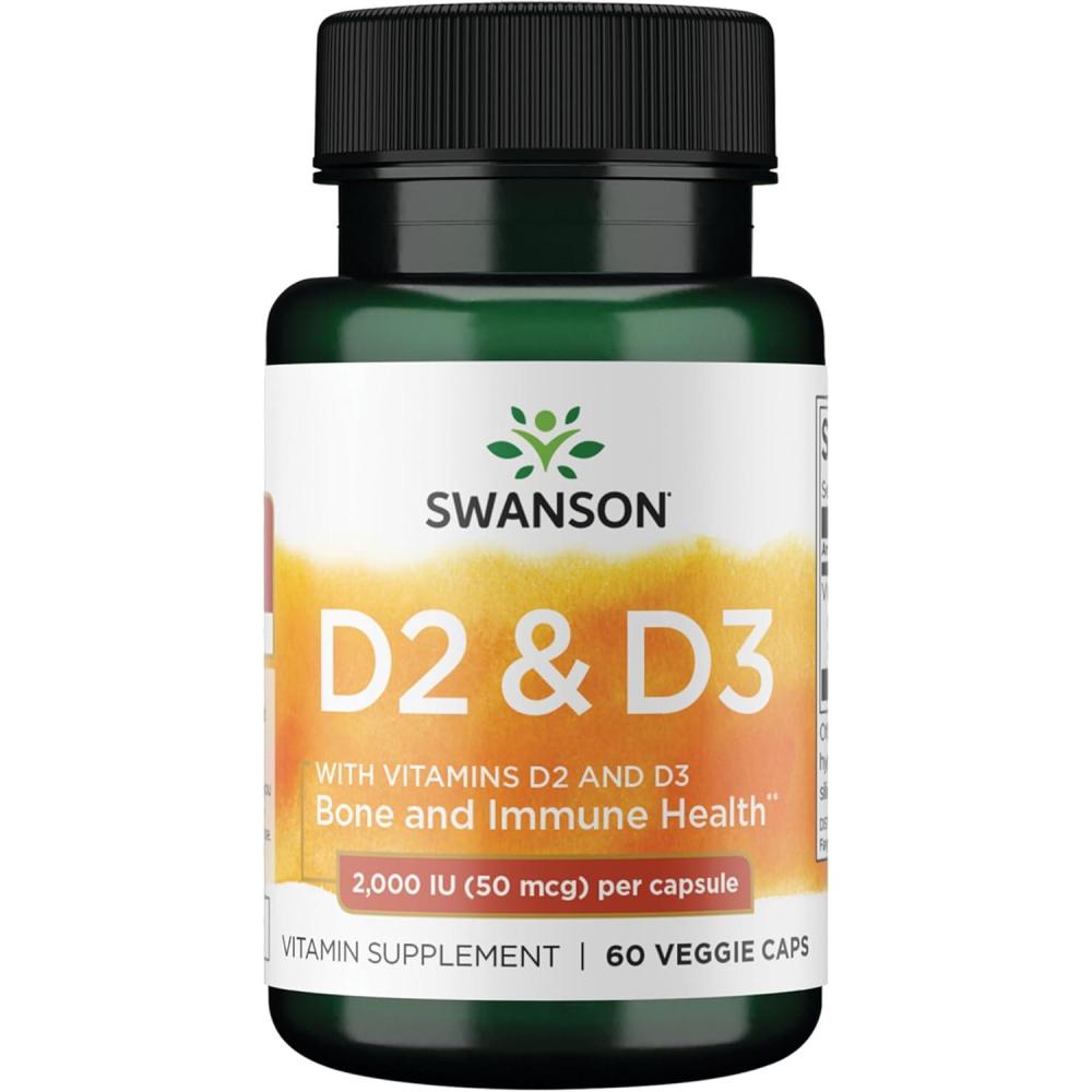 imageSwanson Vitamin D Complex with Vitamins D2 amp D3 Complete Sunshine Vitamin Complex for Bone Dental amp Immune Health Vitamin Supplement 50 mcg 60 Veggie Capsules60 Count Pack of 1