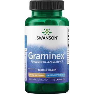 Swanson Maximum Strength Graminex Flower Pollen Extract – Supports Prostate Health, Urinary Tract Function, and Kidney Health – Mens Health Supplement – (60 Capsules, 500mg Each)(60 Count (Pack of 1))