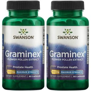 Swanson Maximum Strength Graminex Flower Pollen Extract – Supports Prostate Health, Urinary Tract Function, and Kidney Health – Mens Health Supplement – (60 Capsules, 500mg Each)(60 Count (Pack of 2))