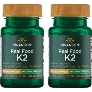 Swanson Maximum Strength Vitamin K2 (Menaquinone-7)-Vitamin Supplement Supporting Cardiovascular and Bone Health-Made from Japanese Natto to Help Regulate Calcium (30 Softgels, 200mcg Each)(30 Count (Pack of 2))