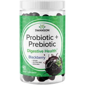 Swanson Probiotic + Prebiotic Gummies – Digestive Support Supplement Promoting Digestive Function & Bowel Regularity – Helps to Support Immune Health – (BlackBerry, 60 Gummies)