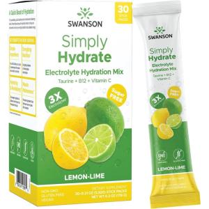 Swanson Simply Hydrate Electrolyte Powder Mix – Sugar-Free Drink Mix with 0 Calories – Convenient On-The-Go Hydration Powder – Advanced Electrolyte Drink Mix – Lemon Lime Flavor – 30 Packets