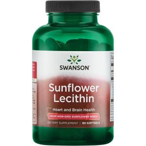 Swanson Sunflower Lecithin – Herbal Supplement Promoting Healthy Brain Function – Natural Formula Supporting Heart Health & Healthy Lipid Balance – (90 Softgels, 1200mg Each)