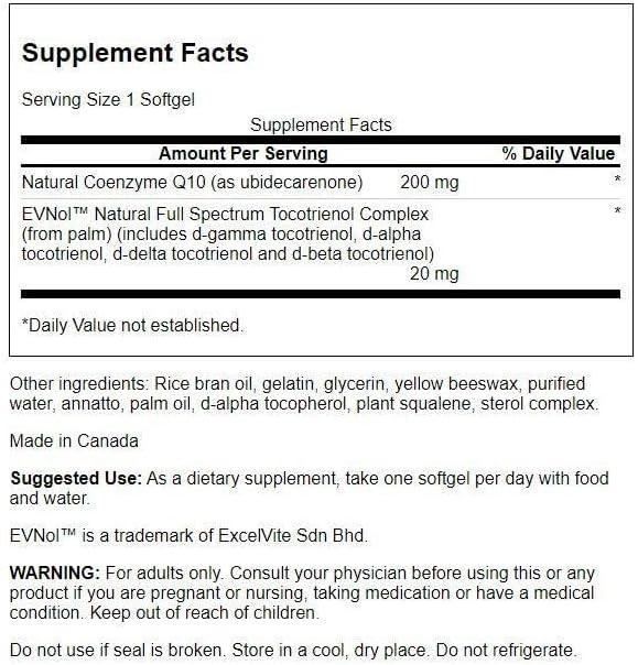 imageSwanson Coq10 200 Milligrams w 20 Milligrams Tocotrienols 200 Milligrams 60 Sgels