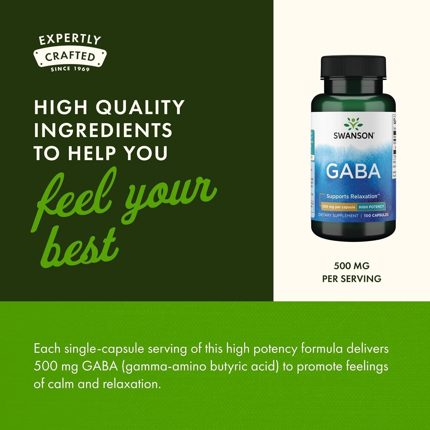 imageSwanson GABA  Amino Acid Supplement Promoting Calm amp Relaxation to Support Restful Sleep  High Potency Formula to Support Healthy Stress Levels  100 Capsules 500mg Each100 Count Pack of 1