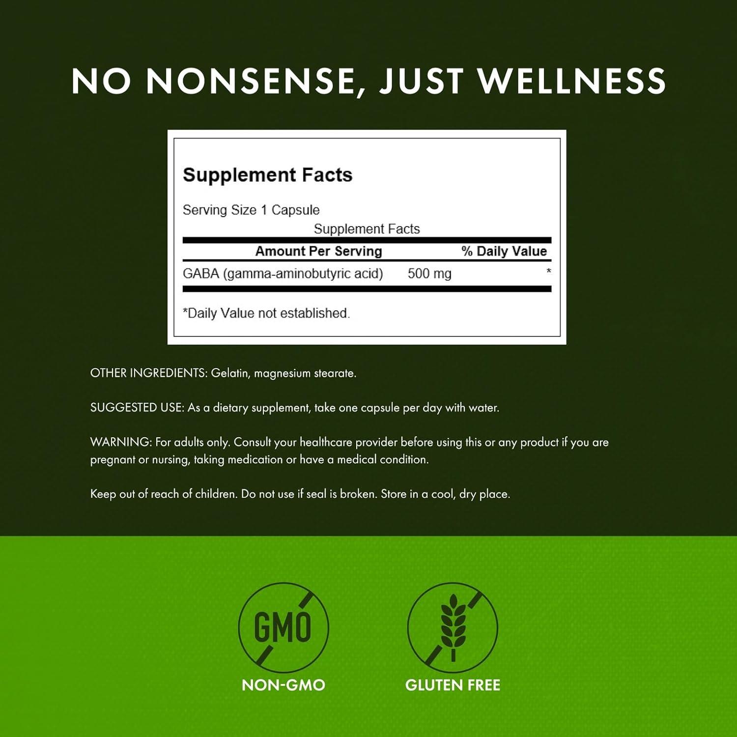 imageSwanson GABA  Amino Acid Supplement Promoting Calm amp Relaxation to Support Restful Sleep  High Potency Formula to Support Healthy Stress Levels  100 Capsules 500mg Each100 Count Pack of 1