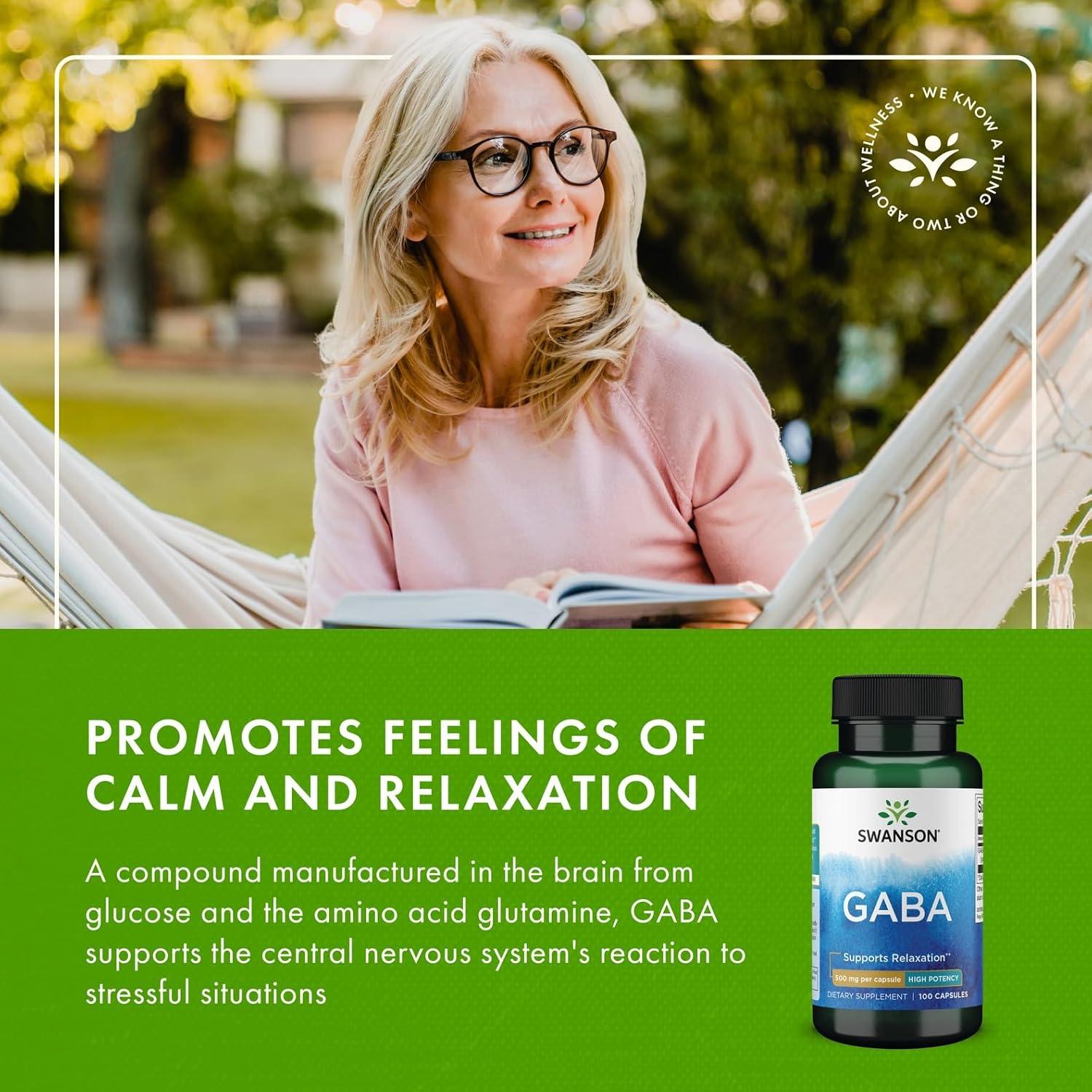 imageSwanson GABA  Amino Acid Supplement Promoting Calm amp Relaxation to Support Restful Sleep  High Potency Formula to Support Healthy Stress Levels  100 Capsules 500mg Each100 Count Pack of 1