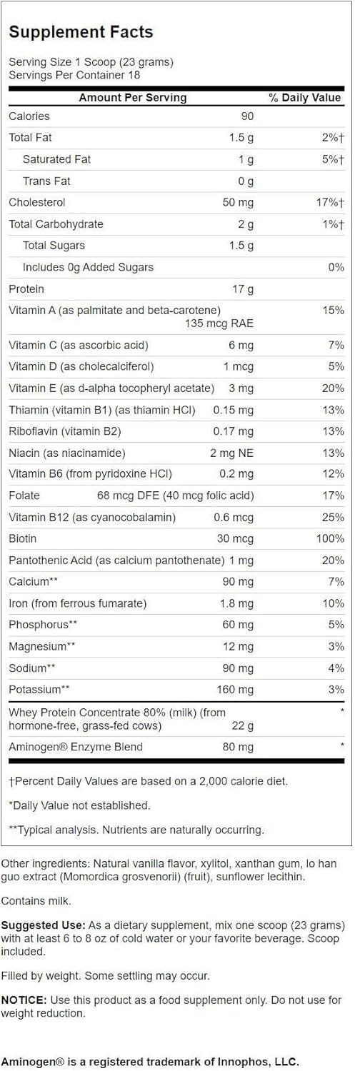 imageSwanson Grass Fed Cold Pressed Certified rBGH Free Hormone Free Vanilla Whey Protein Powder with Aminogen Enzyme Sports Nutrition Muscle Workout Support 148 Ounces 420 g