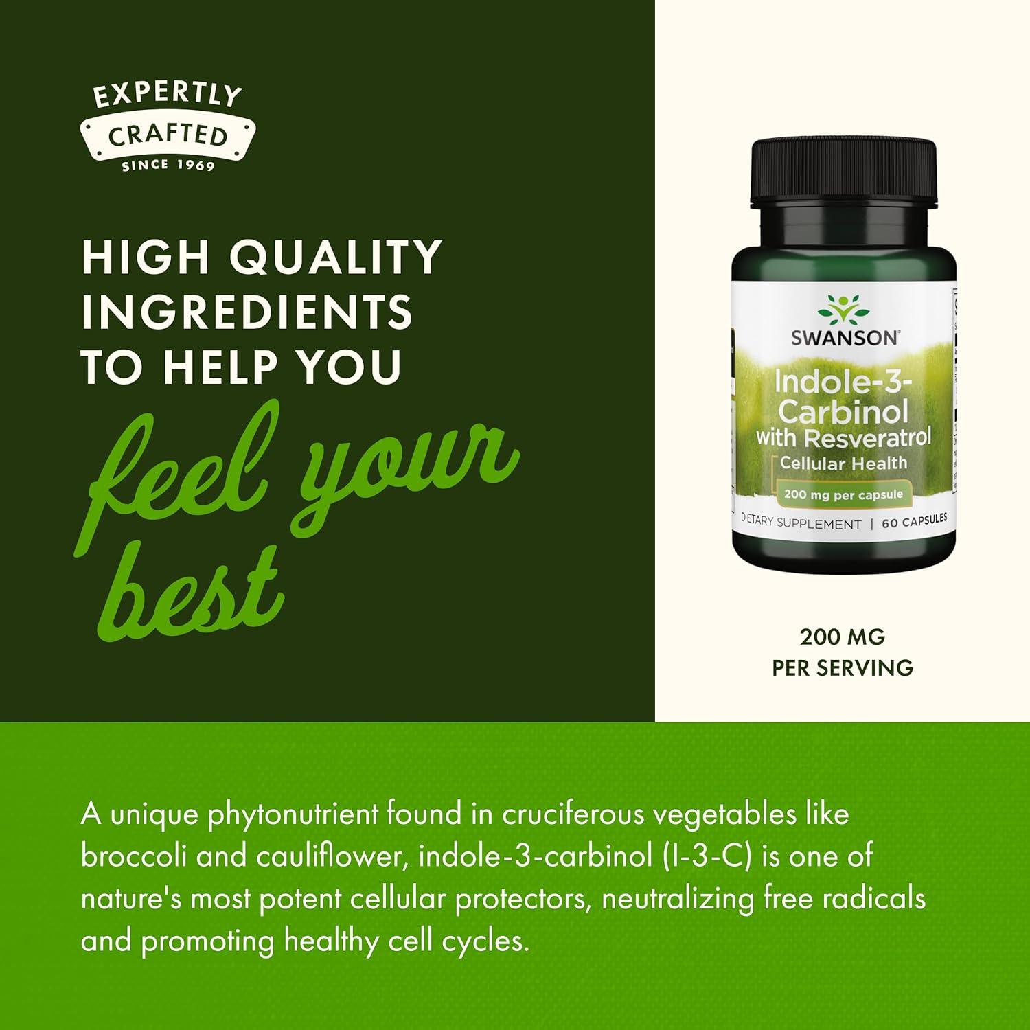 imageSwanson Indole3Carbinol with Resveratrol  I3C Supplement Promoting Cellular Protection  Natural Supplement to Help Maintain Healthy Hormone Balance  60 Capsules 200mg Each60 Count Pack of 2