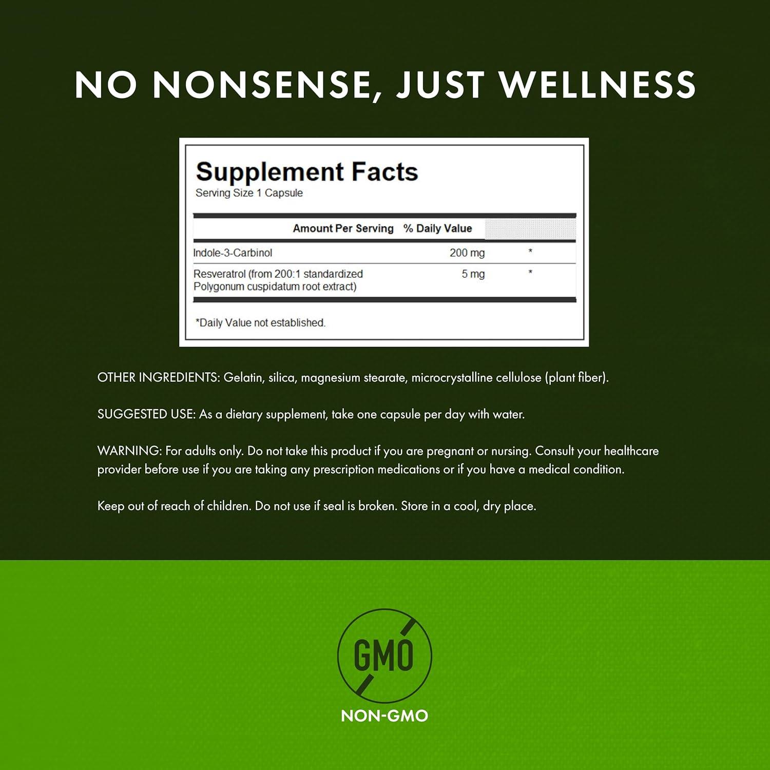 imageSwanson Indole3Carbinol with Resveratrol  I3C Supplement Promoting Cellular Protection  Natural Supplement to Help Maintain Healthy Hormone Balance  60 Capsules 200mg Each60 Count Pack of 2