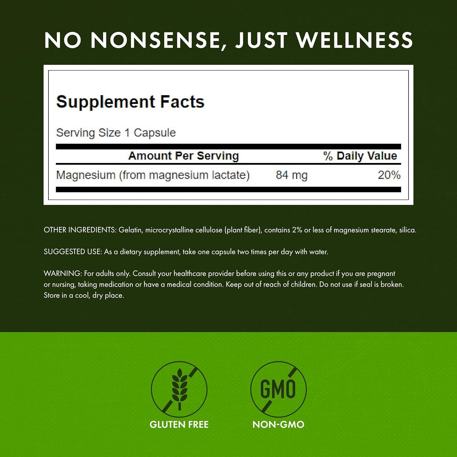 imageSwanson Magnesium Lactate Mineral Supplement Promoting Muscle and Bone Health Support LactoseFree Lactate Mineral Form for Gentle Absorption 120 Capsules 84mg Each120 Count Pack of 3