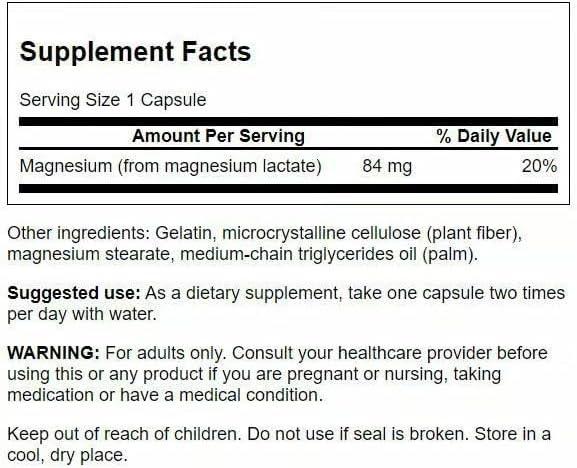 imageSwanson Magnesium Lactate  Mineral Supplement Promoting Muscle and Bone Health Support  LactoseFree Lactate Mineral Form for Gentle Absorption  120 Capsules 84mg Each60 Count Pack of 2