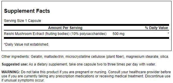 imageSwanson Reishi Mushroom Extract 500 Milligrams 90 Capsules