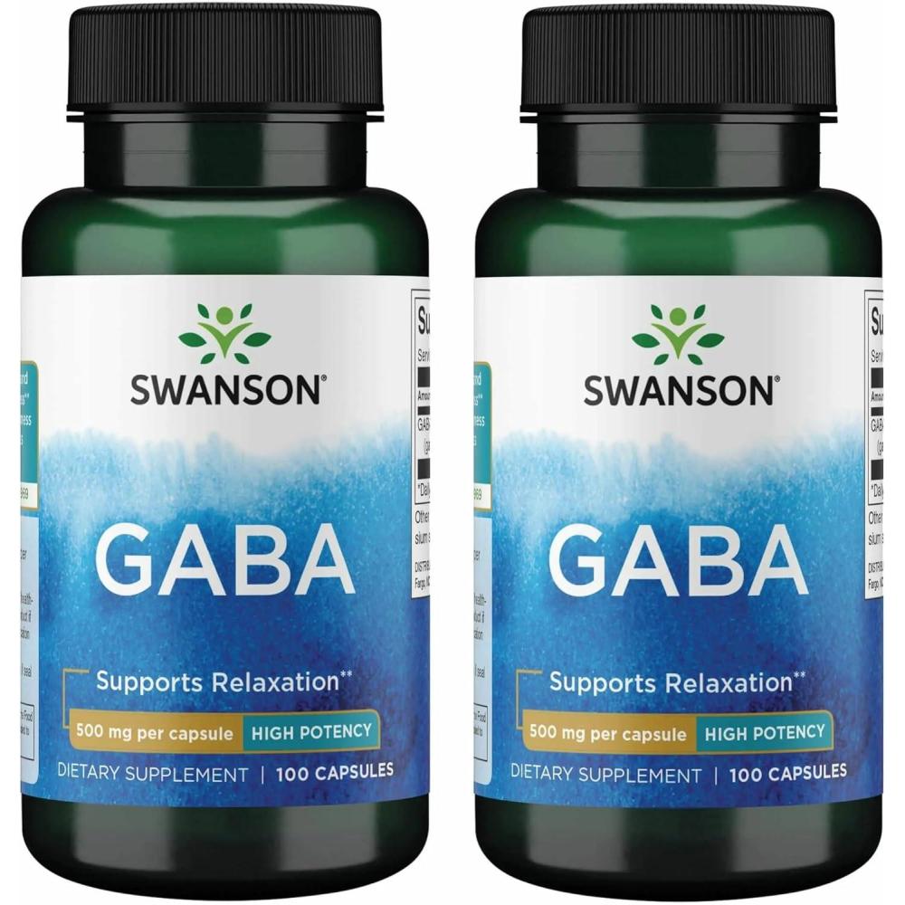 imageSwanson GABA  Amino Acid Supplement Promoting Calm amp Relaxation to Support Restful Sleep  High Potency Formula to Support Healthy Stress Levels  100 Capsules 500mg Each100 Count Pack of 2