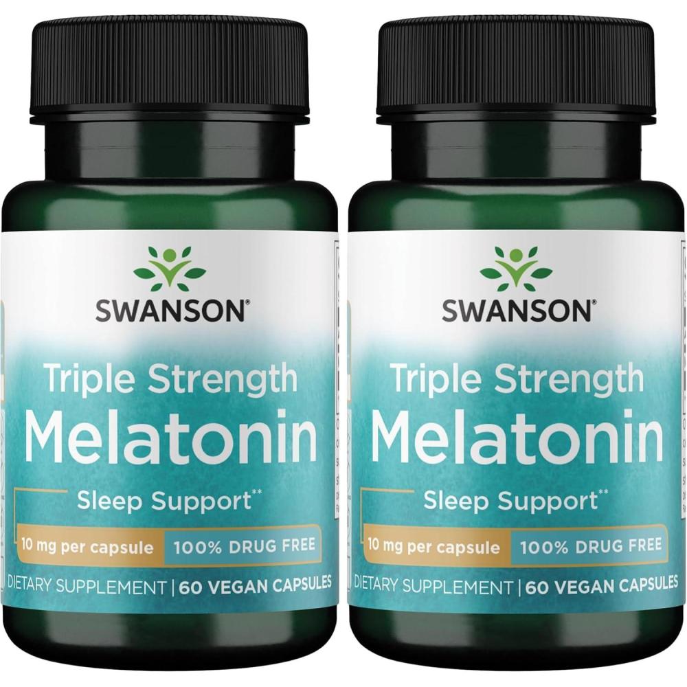 imageSwanson Triple Strength Melatonin  Natural Sleep Support for Disrupted Sleep Cycles  60 Capsules 10mg Each60 Count Pack of 2