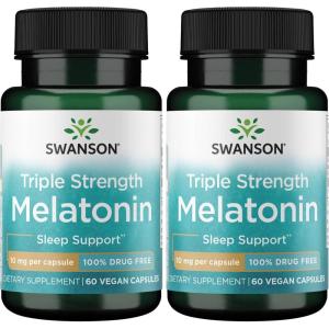 Swanson Triple Strength Melatonin – Natural Sleep Support for Disrupted Sleep Cycles – (60 Capsules, 10mg Each)(60 Count (Pack of 2))