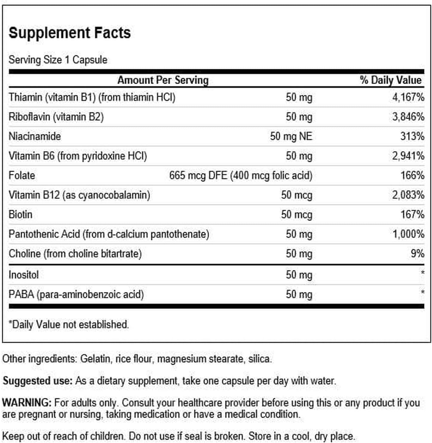 imageSwanson B50 Complex Vitamin Supplement Promoting Energy amp Metabolism Support May Support Heart Health Memory amp Support 100 Capsules