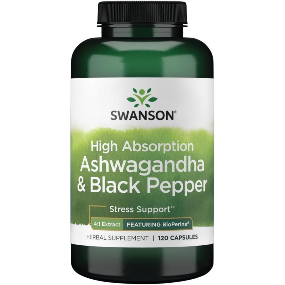 imageSwanson High Absorption Ashwagandha amp Black Pepper  Featuring Bioperine 120 Caps